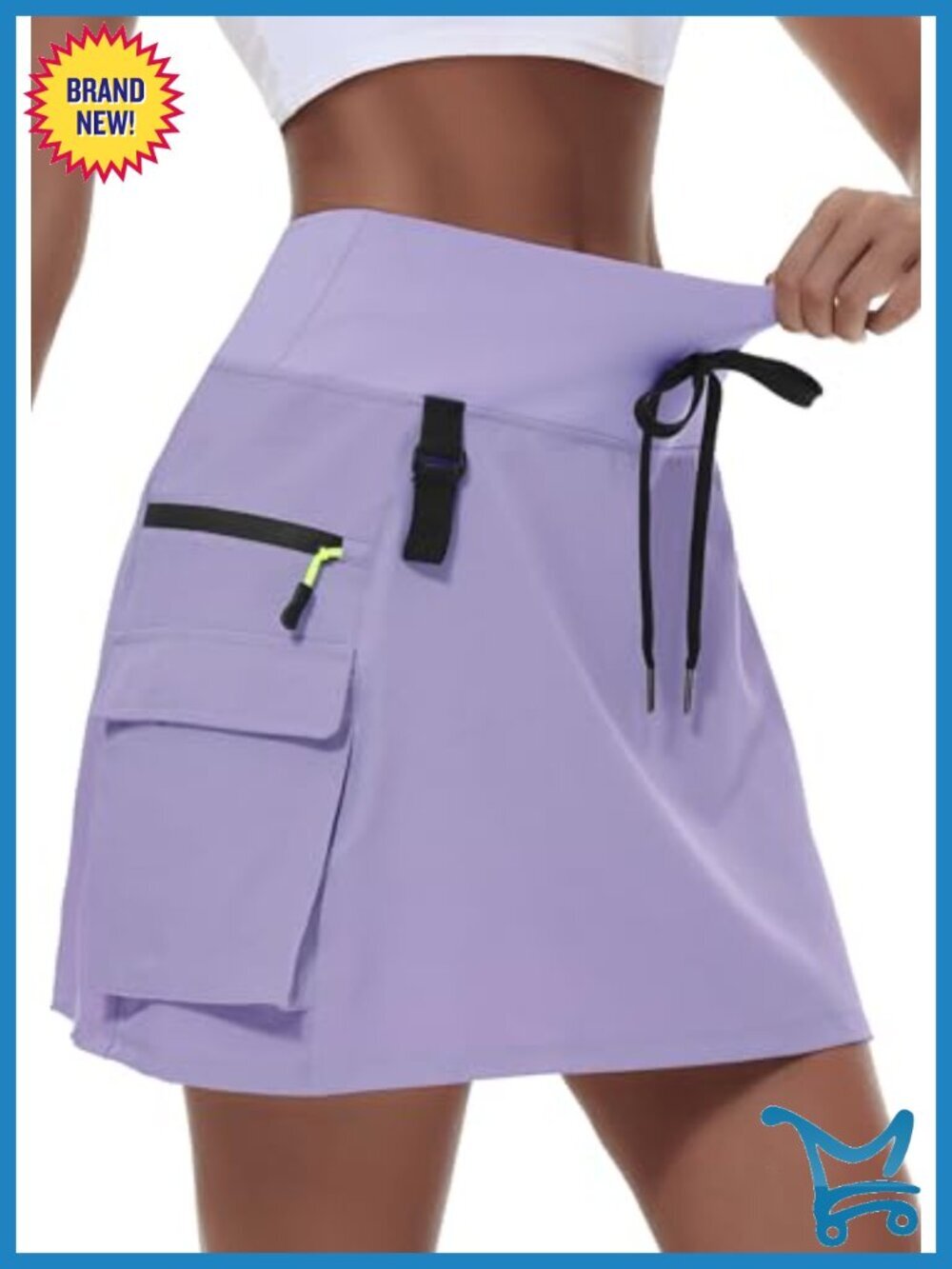 High Waisted Hiking Cargo Skort with Zipper Pockets, Quick Dry Golf